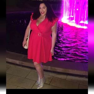 Plus belted blazer dress w/bling buckle